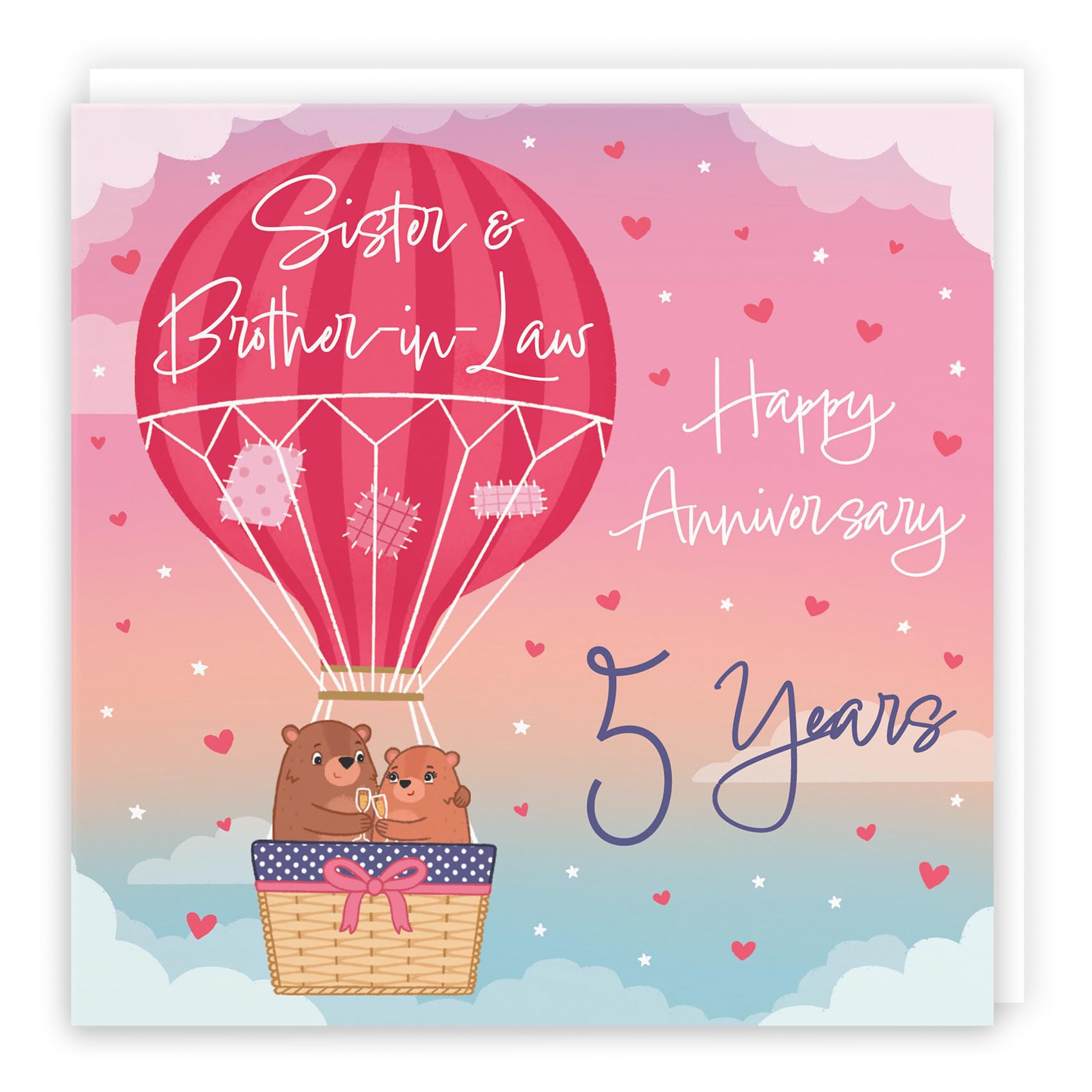 Hunts England, 5th Sister And Brother-in-Law Hot Air Balloon Anniversary Card, Cute Bears Collection
