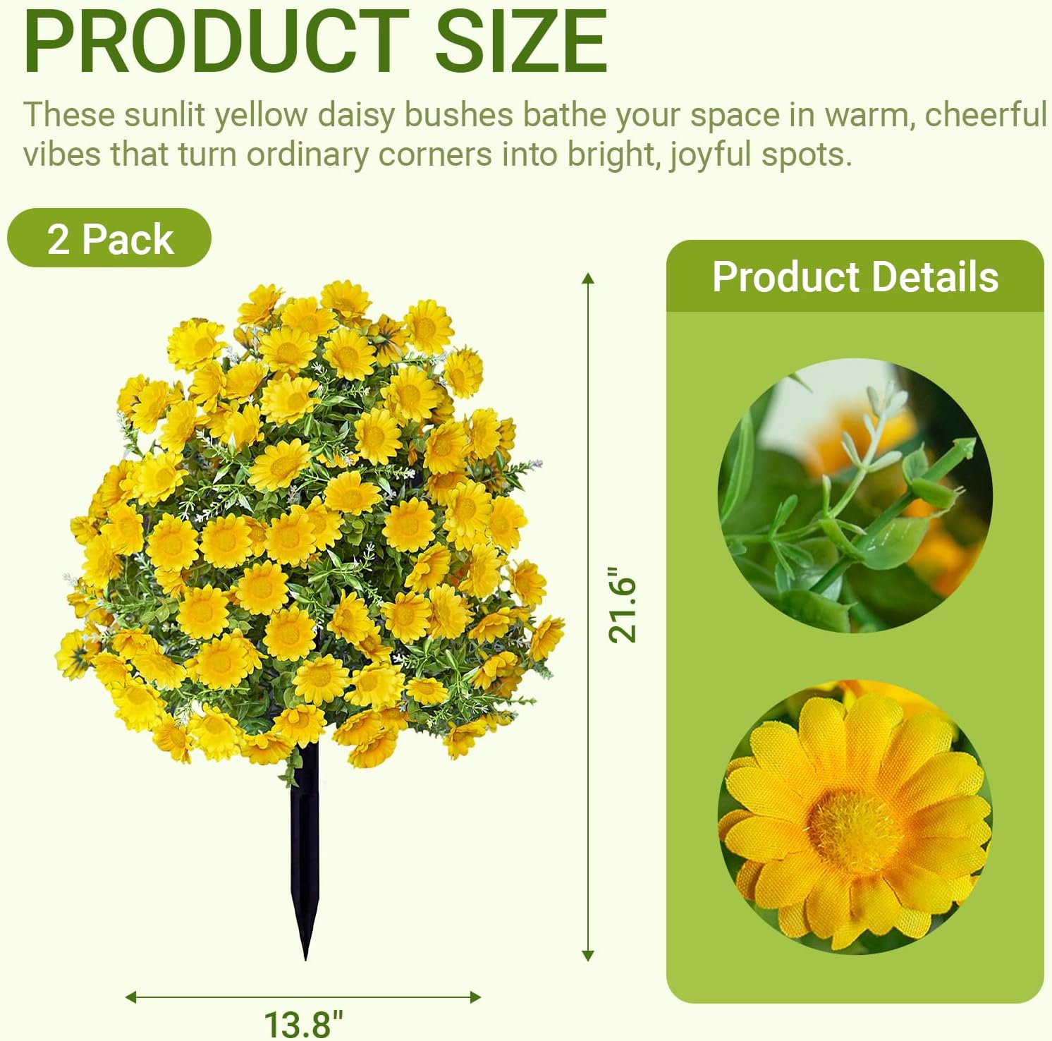 2 Pack Artificial Boxwood Topiary Ball Trees with Ground Spike for Outdoor, 21" Realistic Faux Shrubs with Daisies, UV Resistant Artificial Fake Bushes Plants for Home Garden Yard Porch Decor (Daisy)