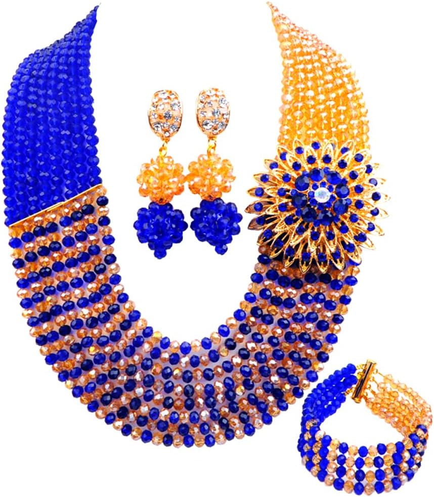 8 Rows African Jewelry for Women Nigerian Beads Wedding Necklace Set Bridal Jewelry Sets