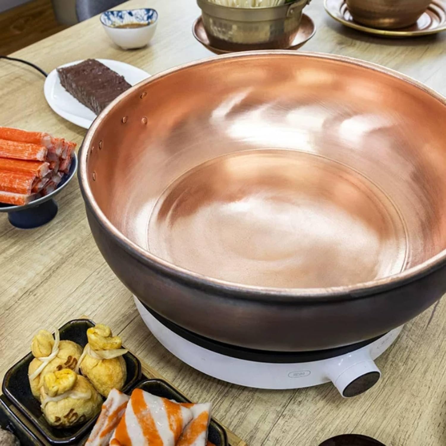 Padella Elettrica per Cucina con Brodo Separato pentola Riscaldata Velocemente con Rame Rinforzato, 32 cm per 5-7 Persone, Casseruola Chiara con Fondo Ispessito