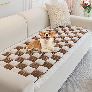 غطاء أريكة Lucky Monet Dog Couch Cover غطاء أريكة غير قابل للغسل وغير قابل للانزلاق لأريكة أريكة ثلاثية الوسائد صديقة للحيوانات الأليفة، سجادة سرير سميكة غامضة للكلاب للأريكة مقاس 27.6x59.06 بوصة، قهوة داكنة
