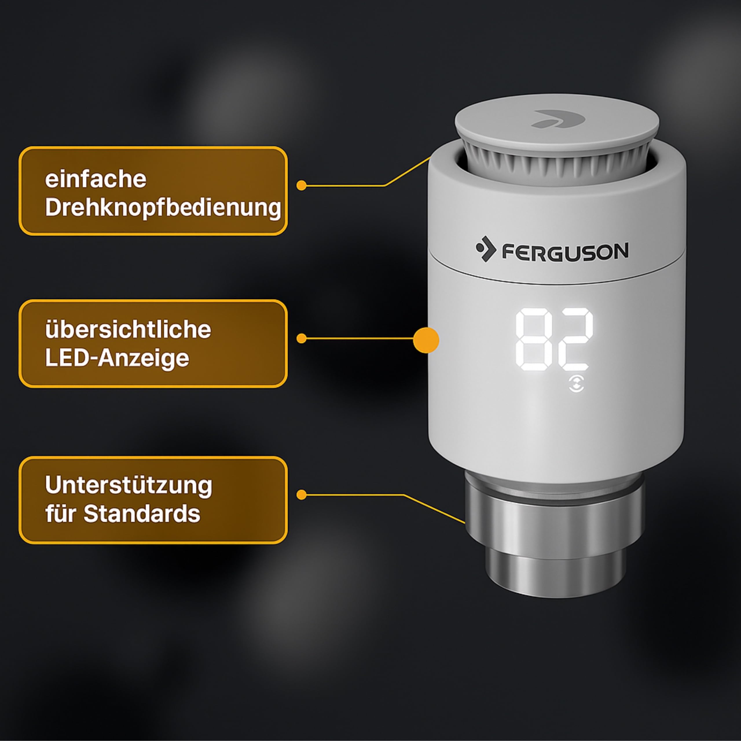 Ferguson 5X Smart Thermostatkopf ZigBee – Heizkörperthermostat programmierbar mit App Steuerung, Funkthermostat für Smart Home Set kompatibel mit Home Connect System