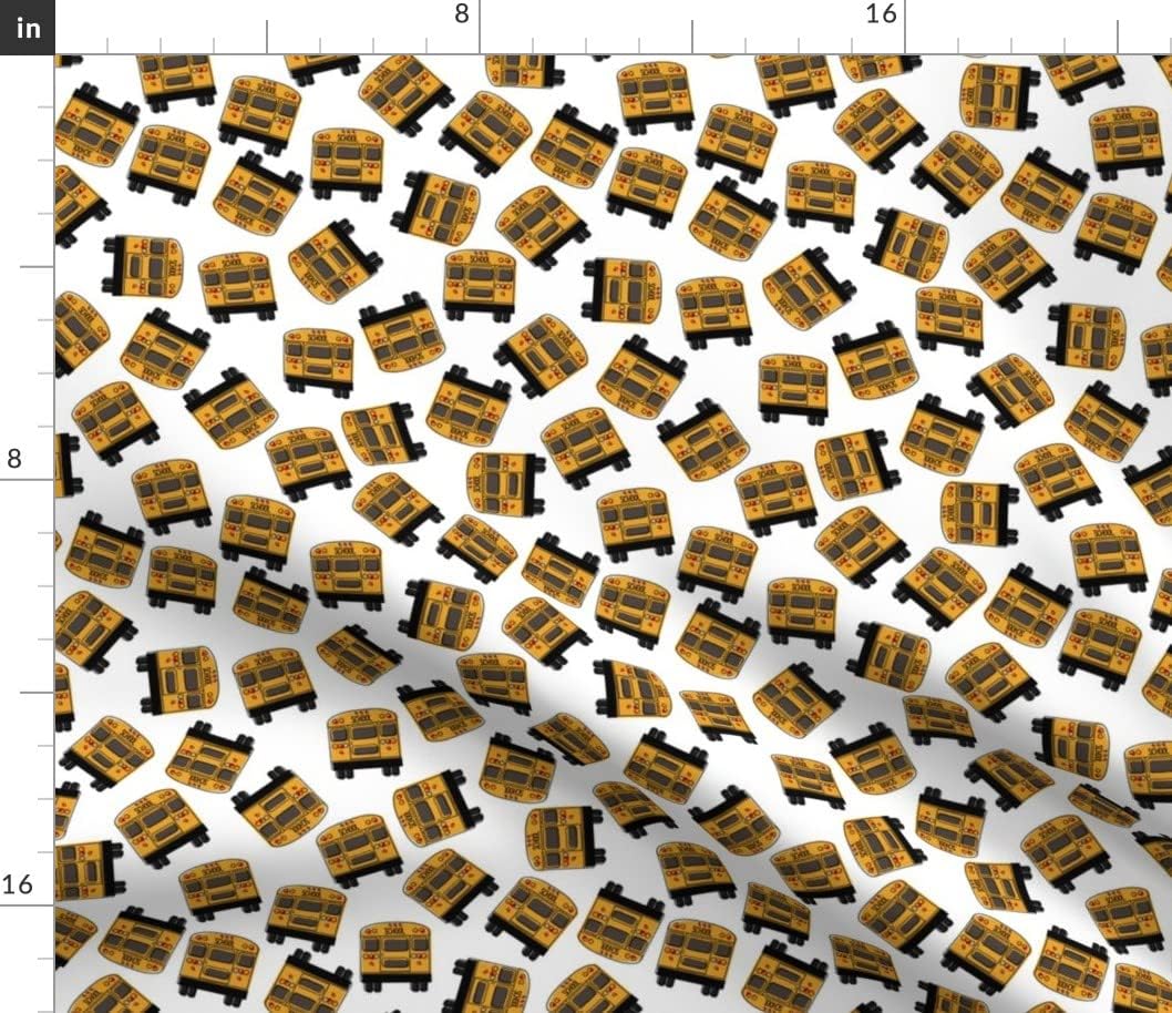 Spoonflower Fabric - Scattered School Bus Education Hand Drawn Teacher Printed on Petal Signature Cotton Fabric by The Yard - Sewing Quilting Apparel Crafts Decor