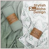 Vista 6 de Organic Baby Muslin Swaddle Blankets for Boy or Girl - Eucalyptus Leaves and Sage Swaddling Blanket 2 Pack - Soft Muslin, XLarge and Breathable