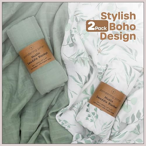 Miniatura 6 de Organic Baby Muslin Swaddle Blankets for Boy or Girl - Eucalyptus Leaves and Sage Swaddling Blanket 2 Pack - Soft Muslin, XLarge and Breathable,