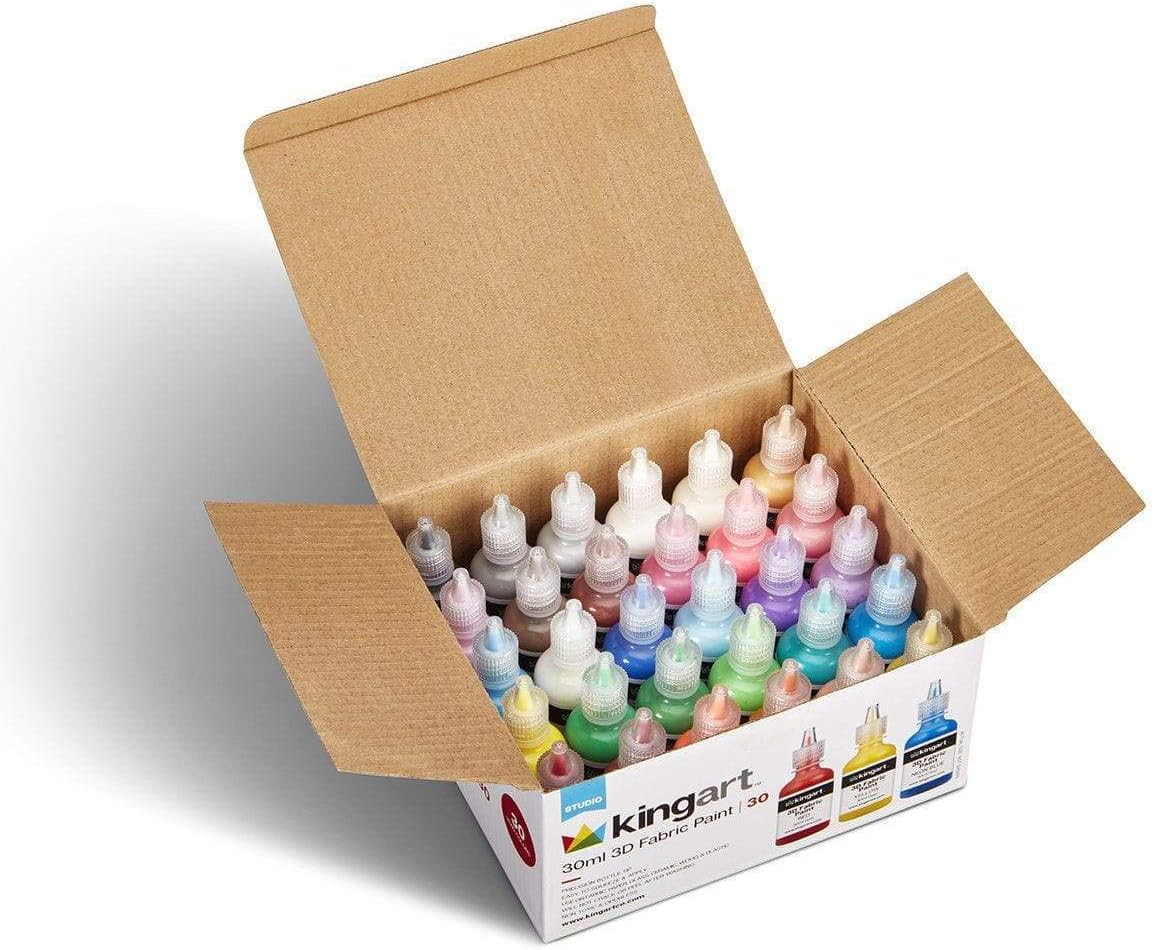 KINGART Permanent Fabric Paint, Set of 30 Colors, 30ml Bottles, Washer & Dryer Safe, Textile Paint for Clothes, T-Shirts, Jeans, Bags, Shoes, Art and Craft Supplies for DIY Projects