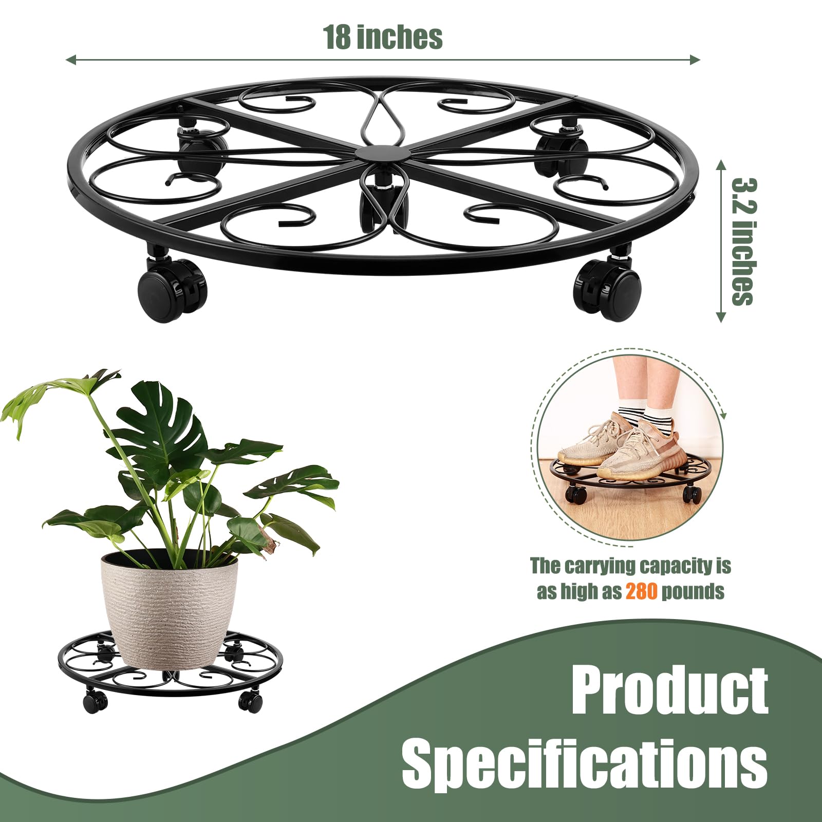 Supports De Pot De Fleurs De 15 Po, 45,7 Cm, 53,3 Cm Pour Plantes D'extérieur, Plateau Roulant Pour Grande Plante, Support De Pot De Fleurs Robuste
