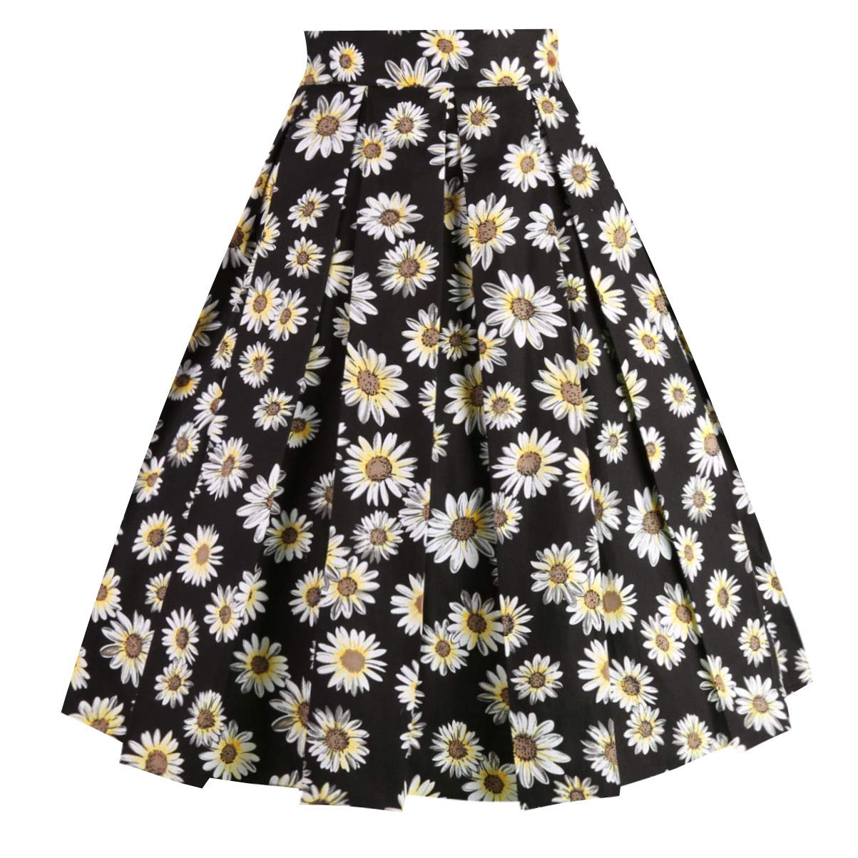 Girstunm Women's Pleated Vintage Skirt Floral Print A-line Midi Skirts with Pockets