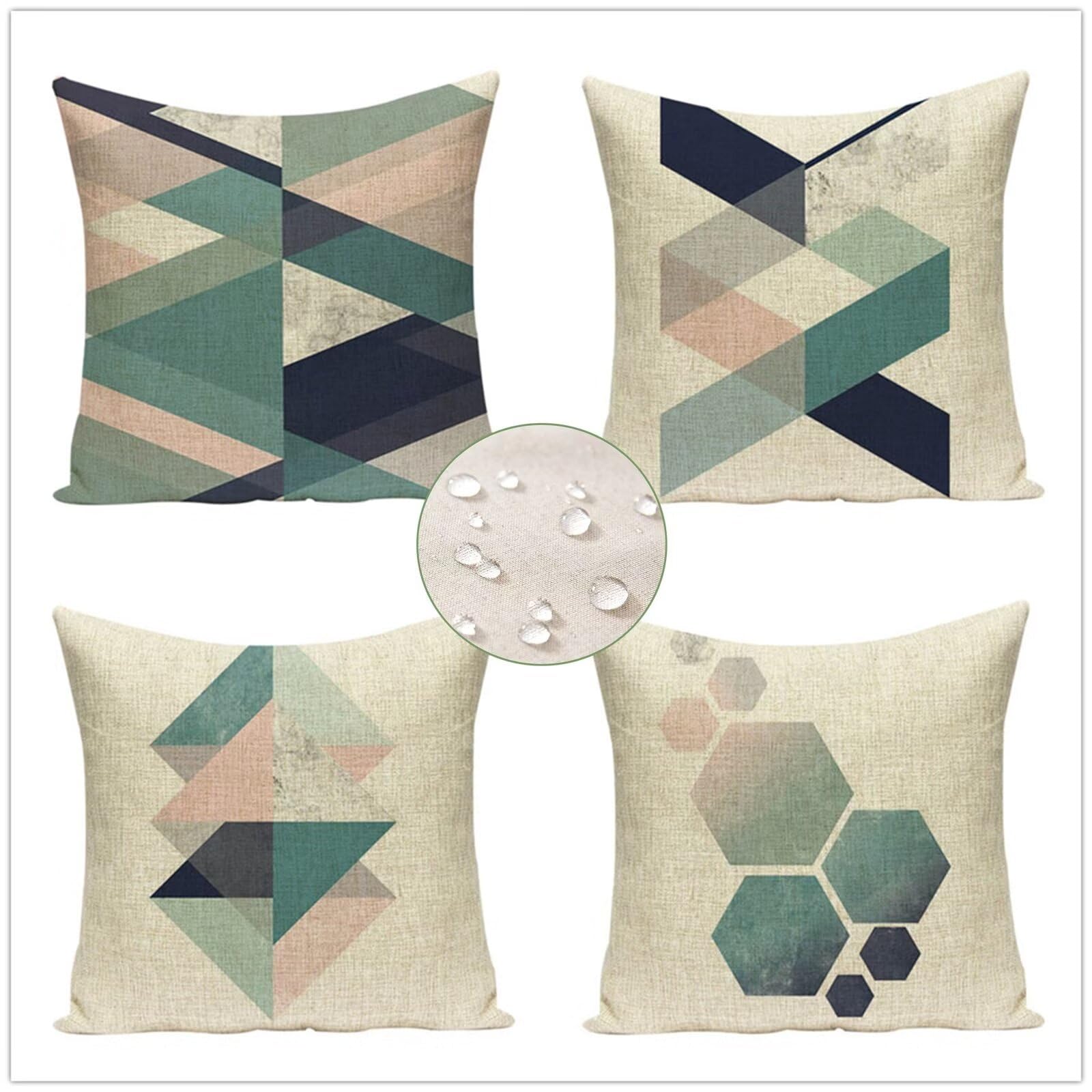 Federe Cuscini Divano 50 x 50 Blu Cuscini da Esterno Set di 4 Geometrico Cuscini per Divano Impermeabile Lino Federe Cuscino Decorativo, Quadrate Copricuscino Divano per Giardino Patio Arredo CasaY49