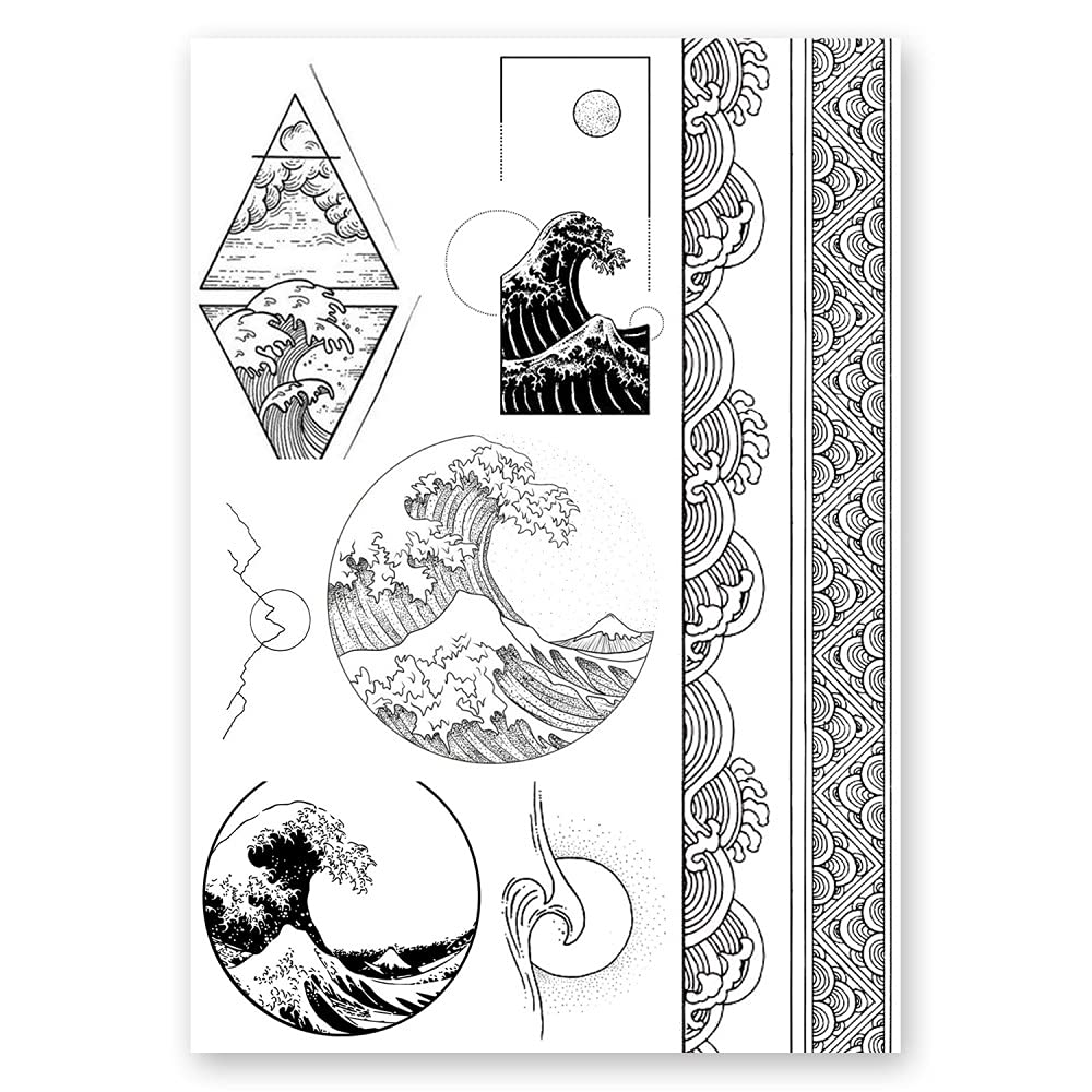 AWAKEN Tatuaggi Finti Temporanei Juice Tattoo Semi Permanente Adesivi Temporary Tattoo Impermeabile a base Vegetale dura 1-2 Settimane Pacco da 3 fogli Design Stile Giapponese Japan (Pacco 2)