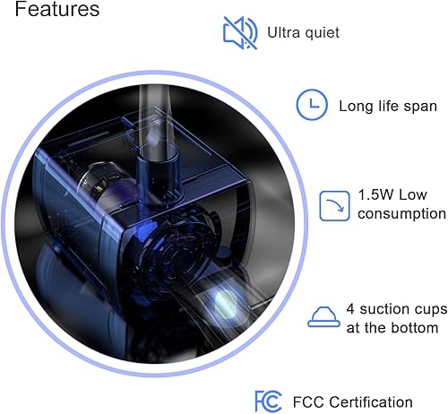 Miniatura 5 de Repuesto de bomba de fuente para gatos, bomba de fuente de agua inteligente mejorada para fuente redonda y cúbica para gatos, bomba inteligente de