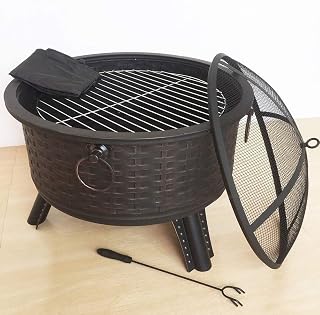 Outdoor Fire Pit Patio Fire Steel BBQ Grill Fire Pit Bowl with Mesh Spark Screen Cover Log Grate Poker for Camping Picnic Bonfire Patio