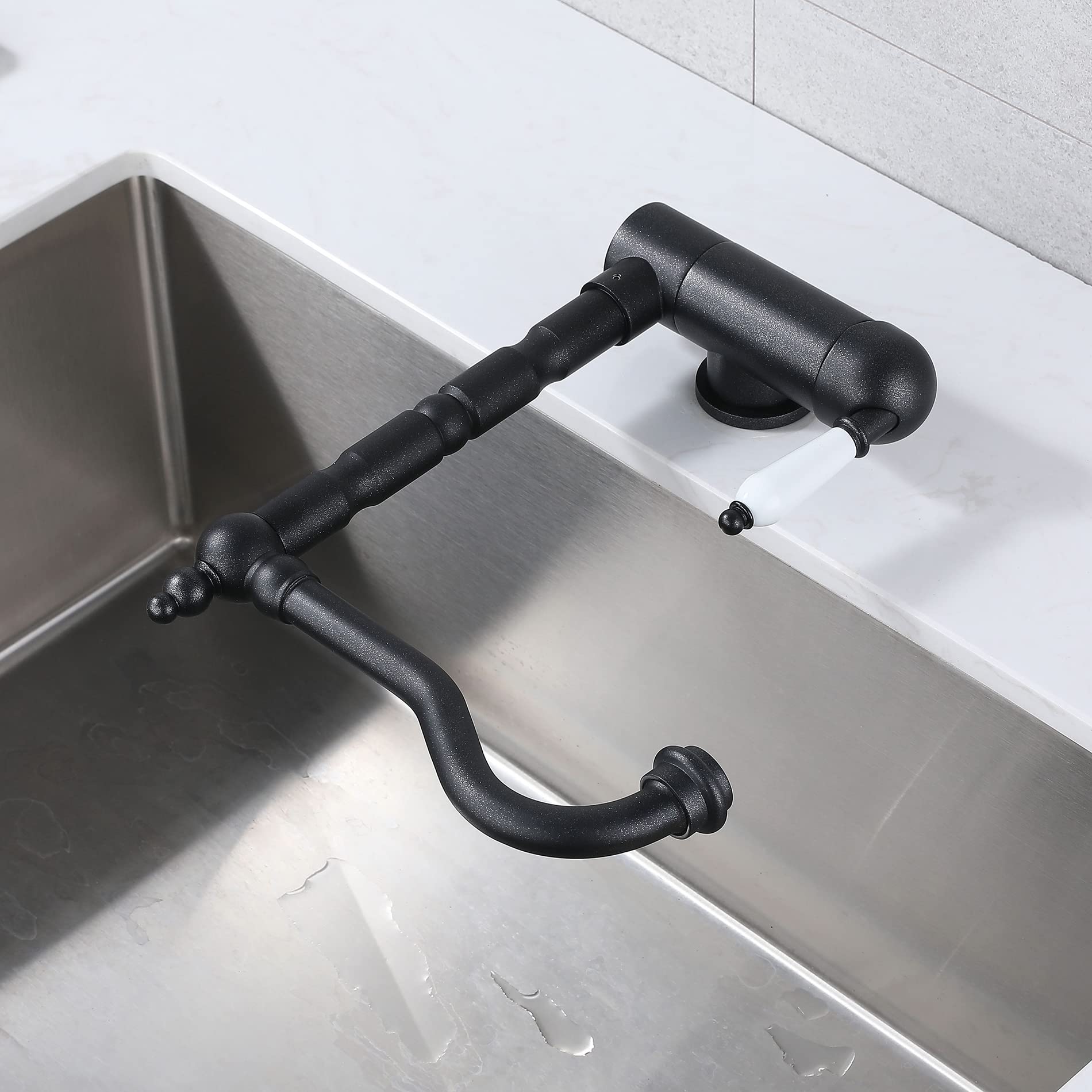 Mitigeur Cuisine Rabattable Noir, Laiton Robinet Cuisine Pliable Mitigeur De Cuisine Sous Fenêtre Avec Bec Orientable 360° Robinetterie Evier Rabattable Devant Fenêtre (frosted/black)