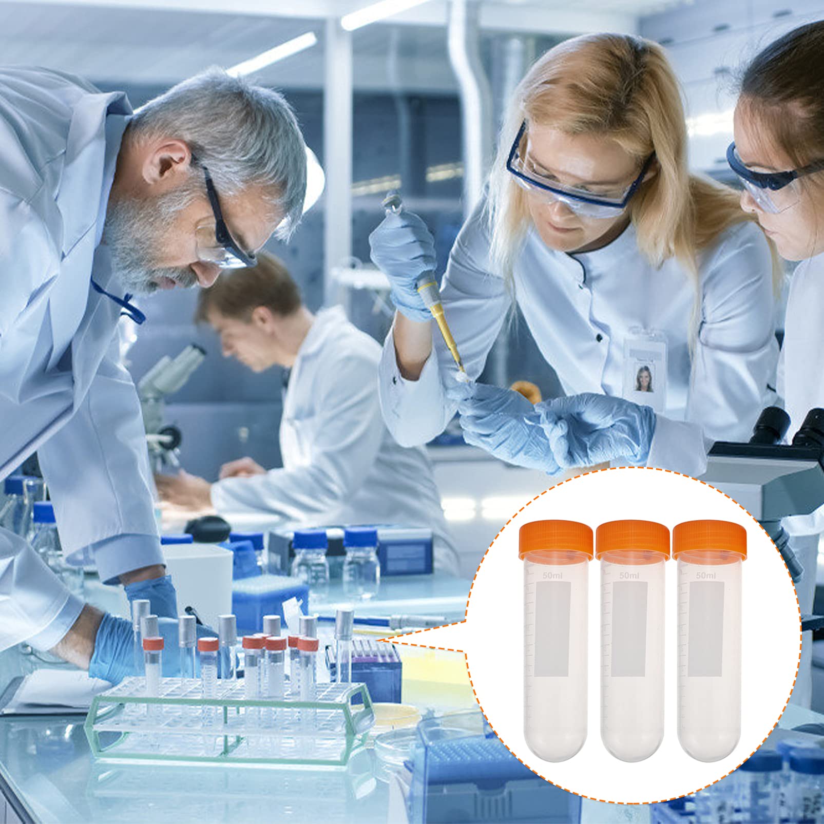 Provetta da laboratorio, tappi tubi di prova trasp 50 pezzi 50ml provette coniche for centrifuga provette in plastica tappi a vite fiala graduata trasparente contenitore for campioni di bottiglie for