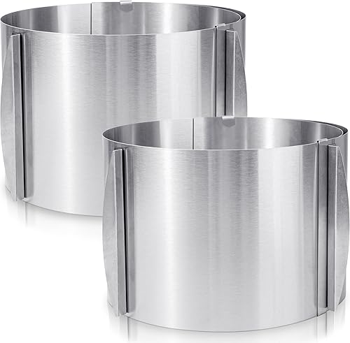 Miniatura 1 de Hushee 2 moldes para tartas de 5.9 in de alto, 6 a 12 pulgadas, anillo ajustable para tartas, suministros para hornear, anillos redondos de acero