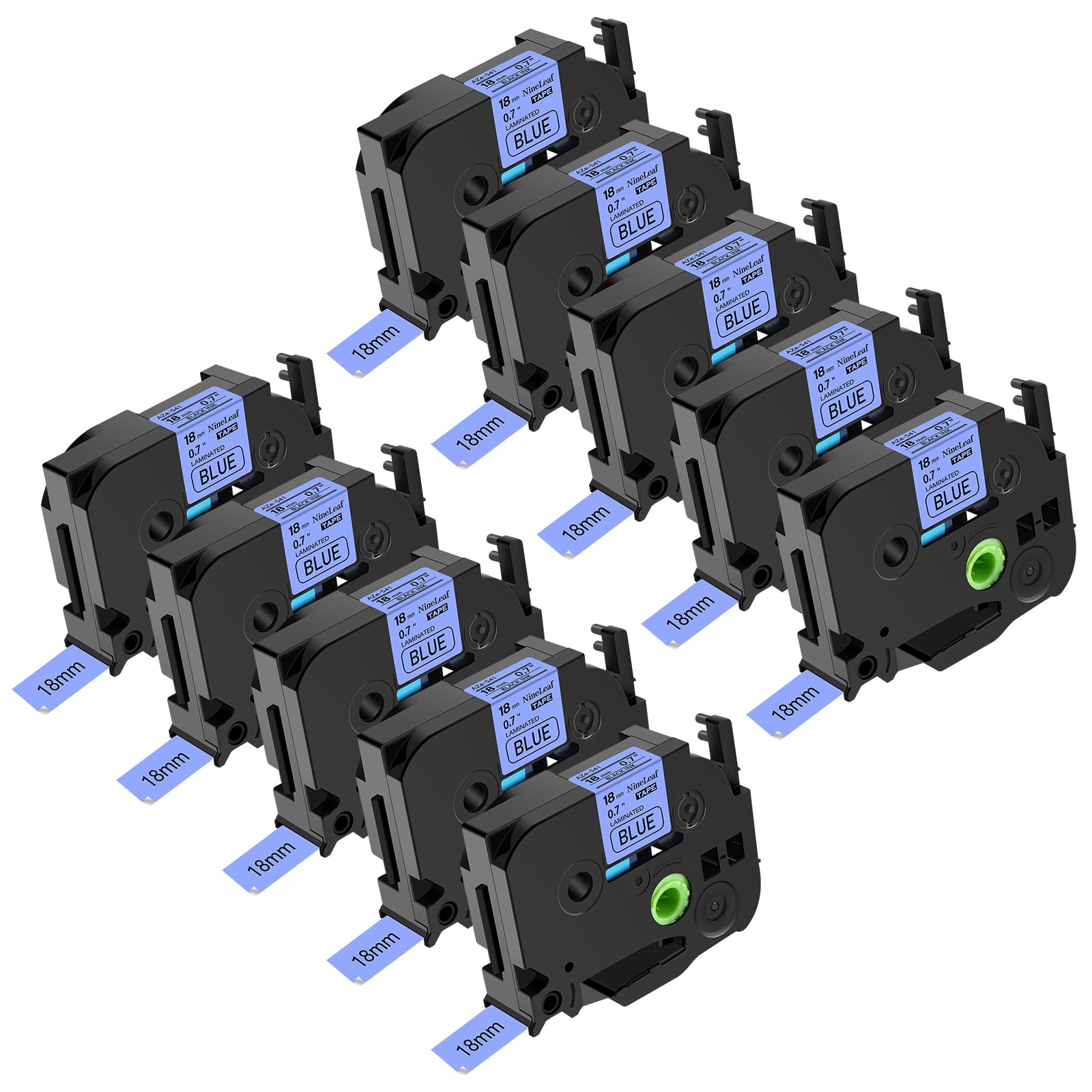 NineLeaf 10PK Black on Blue Laminated Label Tape Compatible for Brother P-Touch 18mm 3/4'' TZe541 TZe 541 TZ 541 TZ541 26.2ft PT-D400 PT-D600 PT-E300 PT-E500 PT-H300 Label Makers Printers