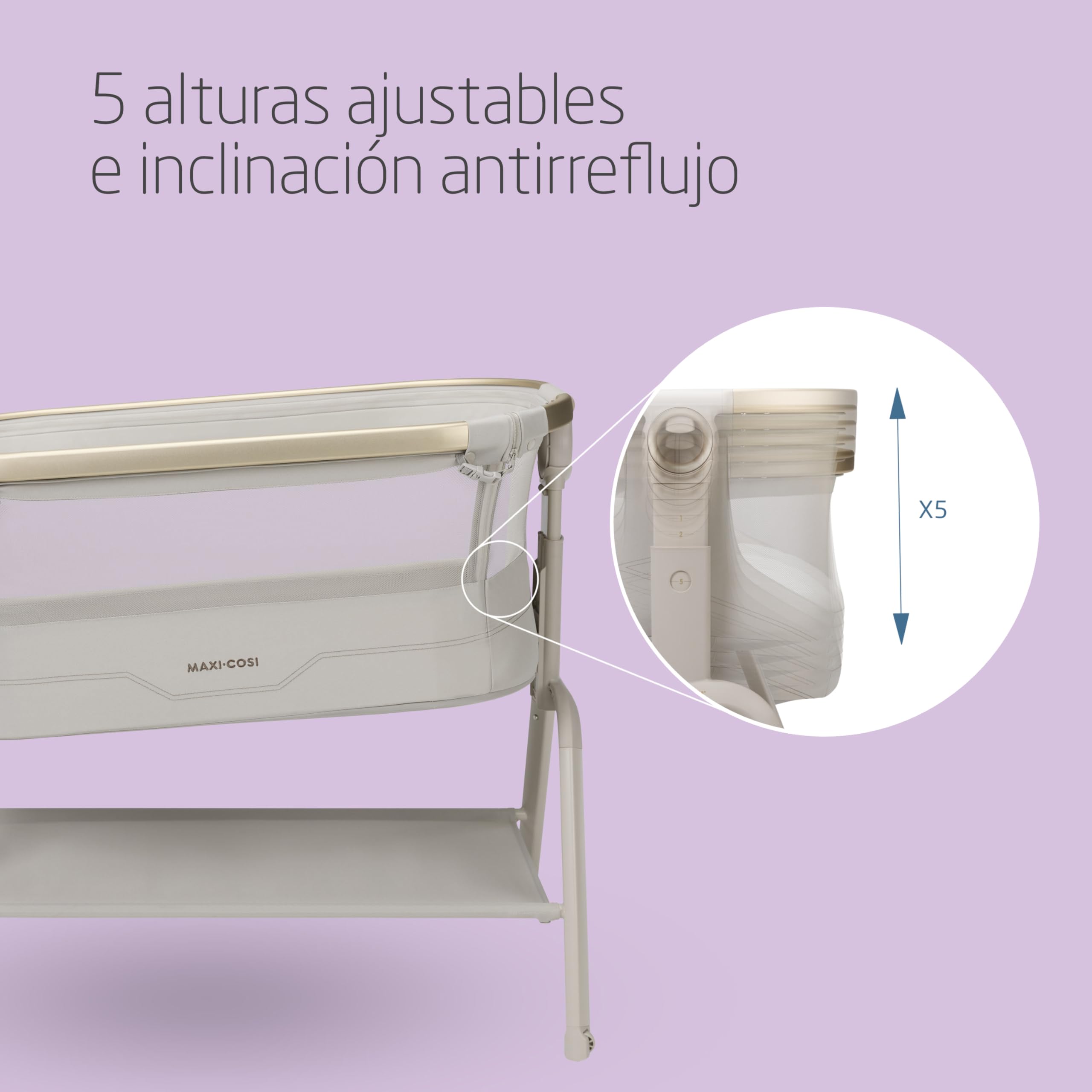 Maxi Cosi Iora² Cuna Colecho, 0-6 Meses (9 kg), Cuna Colecho Bebé Plegable y Ligera, Colchón CloudCore de 5cm, 5 Niveles de Altura, 2 Ruedas con Deslizamiento Suave, Fácil de Mover, Elegance Beige