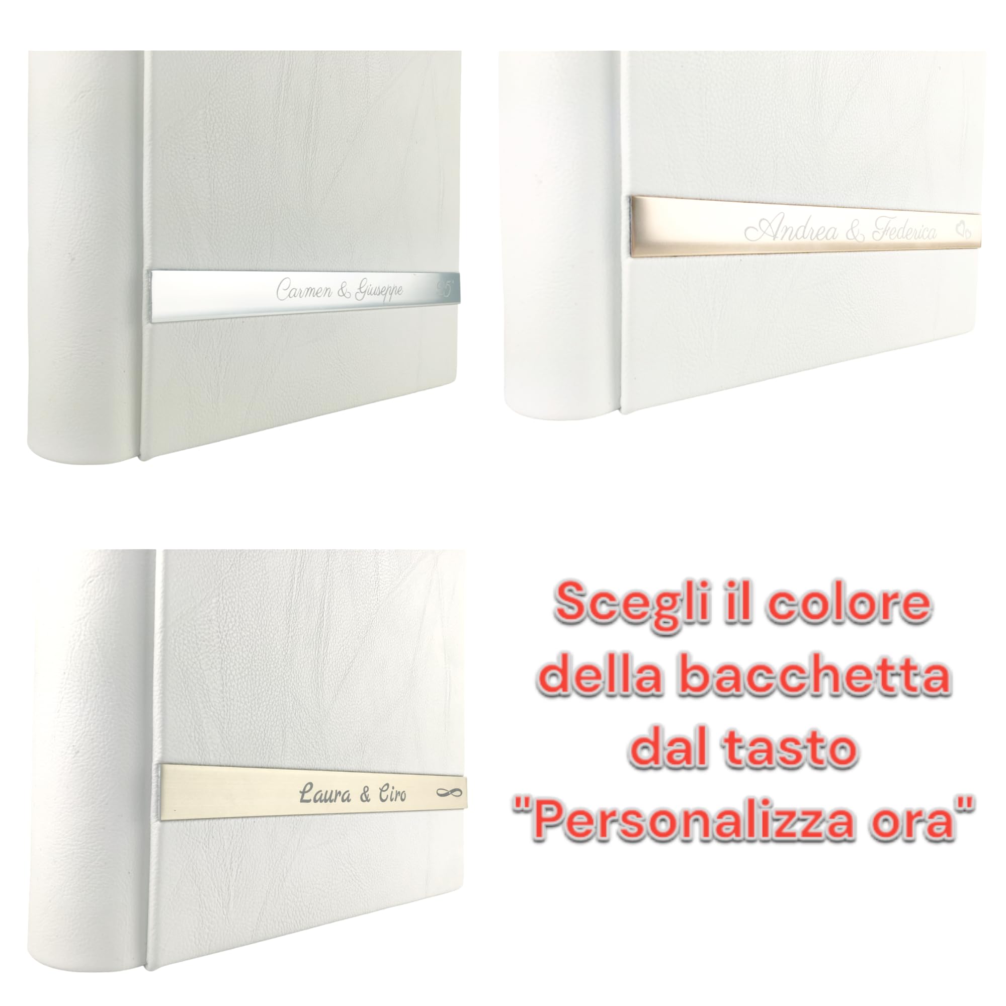Album Fotografico Artigianale - Cristy - in similpelle pregiata, con bacchetta alluminio Personalizzabile,classico con velina,Matrimonio,Compleanno,Regalo,Wedding,Anniversario (Bianco)