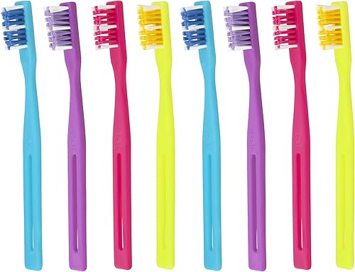 Bio Junior - Cepillo de dientes con cerdas extremadamente suaves para niños, mejor relación calidad-precio, cerdas súper suaves, 4 colores, 8