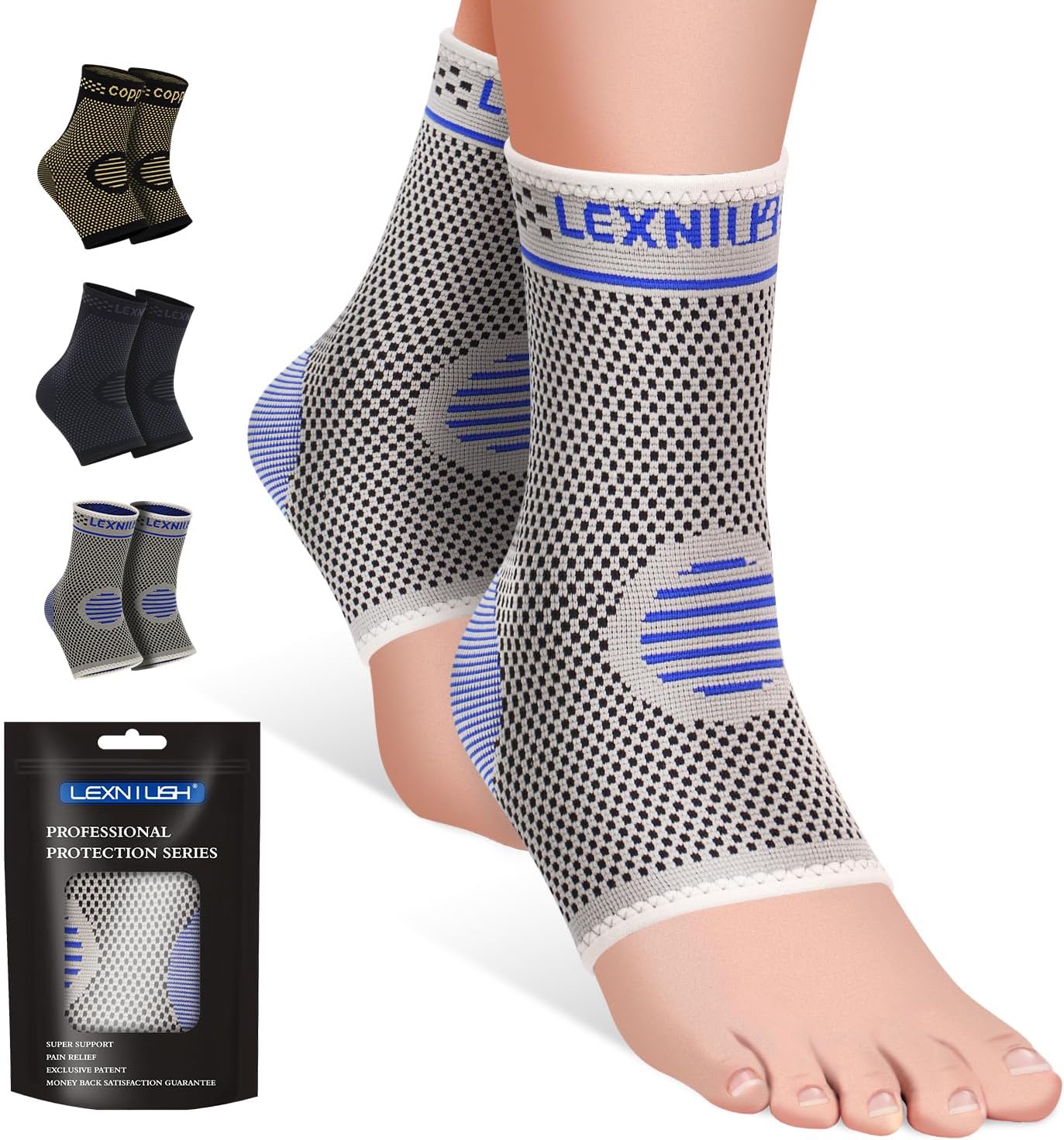 Lexniush Ankle Brace Socks for Sprained Ankle Compression Sleeve (Pair), Plantar Fasciitis Relief Achilles Tendonitis Brace, Best Ankle Support for Women Men, Arthritis Foot Braces for Pain,Sports Running,Stabilizing Ankle Wrap
