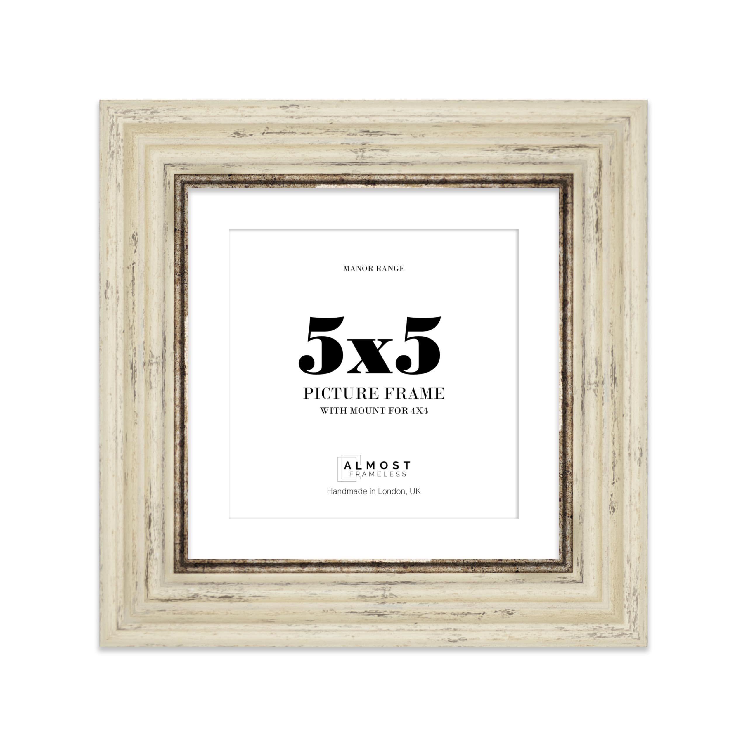 5x5 Distressed Cream Picture Frame - 5x5 Square Frame with 4x4 Mount for 5x5/4x4 Pictures Luxurious Style Ideal for Home Gallery Display, 1 Pack — image 1