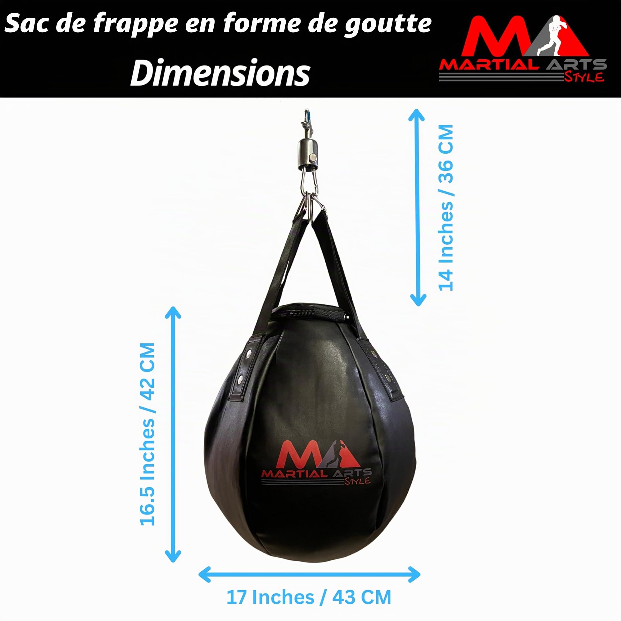 Sac de Frappe Professionnel en Forme de Goutte d'eau pour entraînement MMA, Kickboxing, Muay Thai, Sac Lourd de Forme Ronde (Vide)