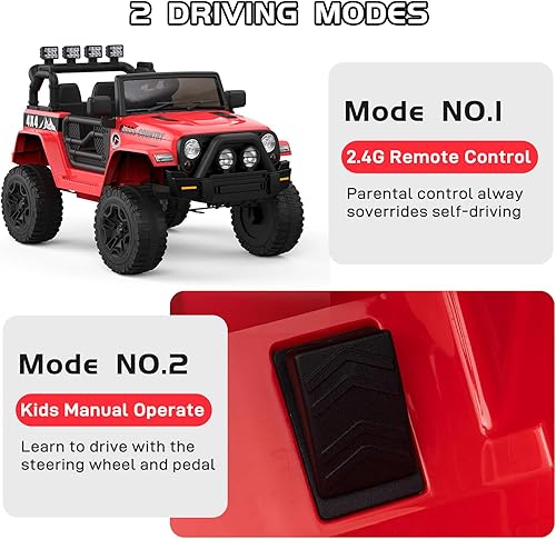 Miniatura 4 de Auto eléctrico para niños de 12 V con control remoto para padres, suspensión de resorte, luces LED, Bluetooth, 2 velocidades, rojo