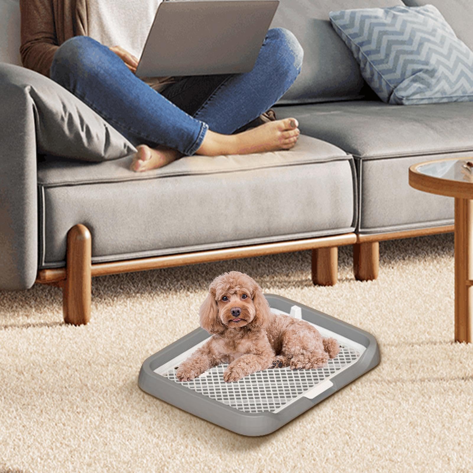 Bac de propreté d'intérieur pour chien | Grilles plates en maille et tapis pipi intégrés, colonne réutilisable et amovible pour la maison, les animaleries, fournitures de toilette pour chien
