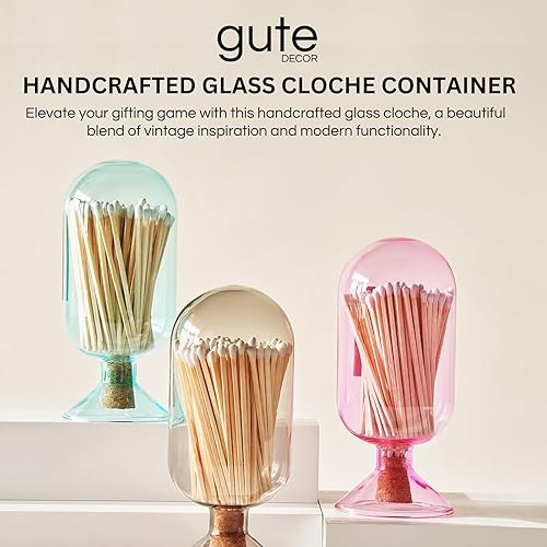 Miniatura 10 de Cloche de cristal con huelga  Azul  Incluye 100 palos de fósforo con tapón de corcho  Chimenea perfecta, hogar, sala de estar, oficina, decoración,