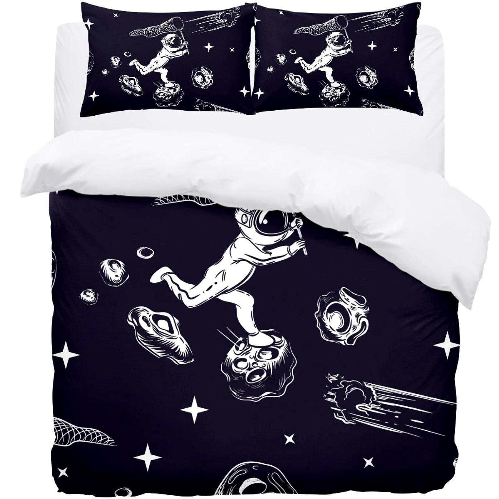 Housse de couette espace avec 2 taies d'oreiller pour lit double