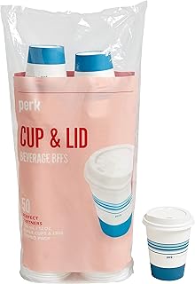 Perk Staples PK54365 Paper Cup & Lid Combo, 12 Oz., White/Blue