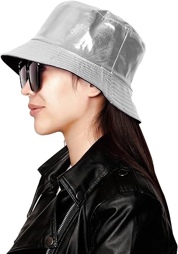Miniatura 5 de MILAKOO Rock Metallic Bucket Hat Gorra reversible Unisex pescador ala ancha Rock Punk Hippie Sombrero
