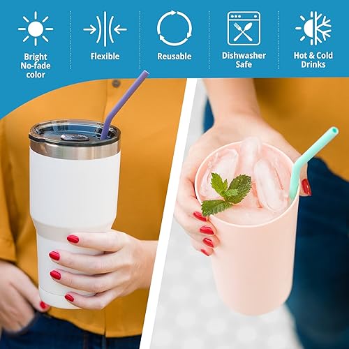 Miniatura 4 de Pajitas de silicona reutilizables, paquete de 20 + cepillo de limpieza, apto para lavavajillas, compatible con vasos de 30 onzas y 20 onzas