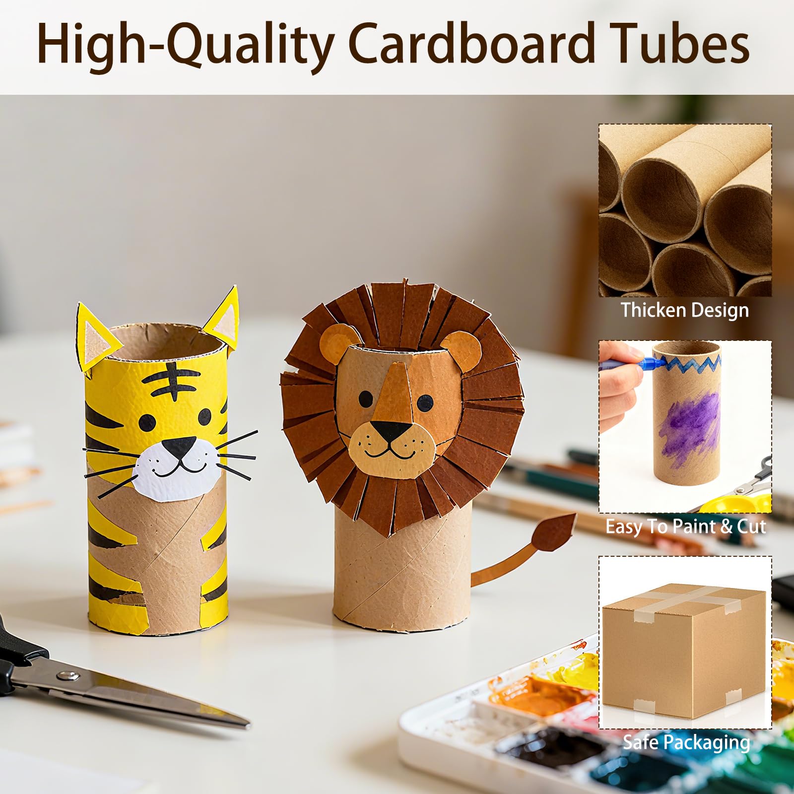 120 Stück Kartonröhren zum Basteln, 3,8 x 8,6 cm leere Toilettenpapierrollen, runde Bastelröhren, stark und druckfest, für DIY, Kunst, Geschenk, Braun