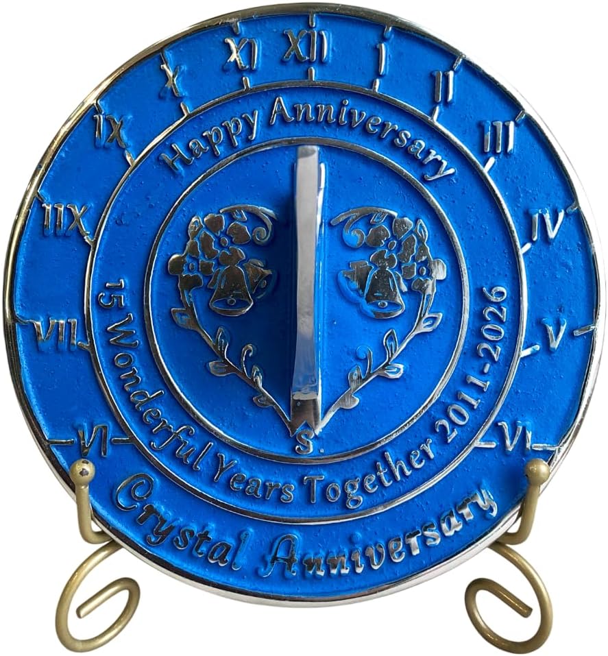 15th Anniversary Sundial Wedding Memorial Gift for Love Ones 8 inches Home and Garden Decor
