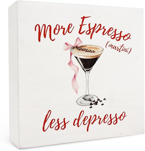 Miniatura 17 de Letrero de Caja de Madera de Martini, 5x5 Pulgadas, Extra Dirty Please, Decoración de Cóctel, Decoración de Carrito de Bar Casero, Estante de Mesa