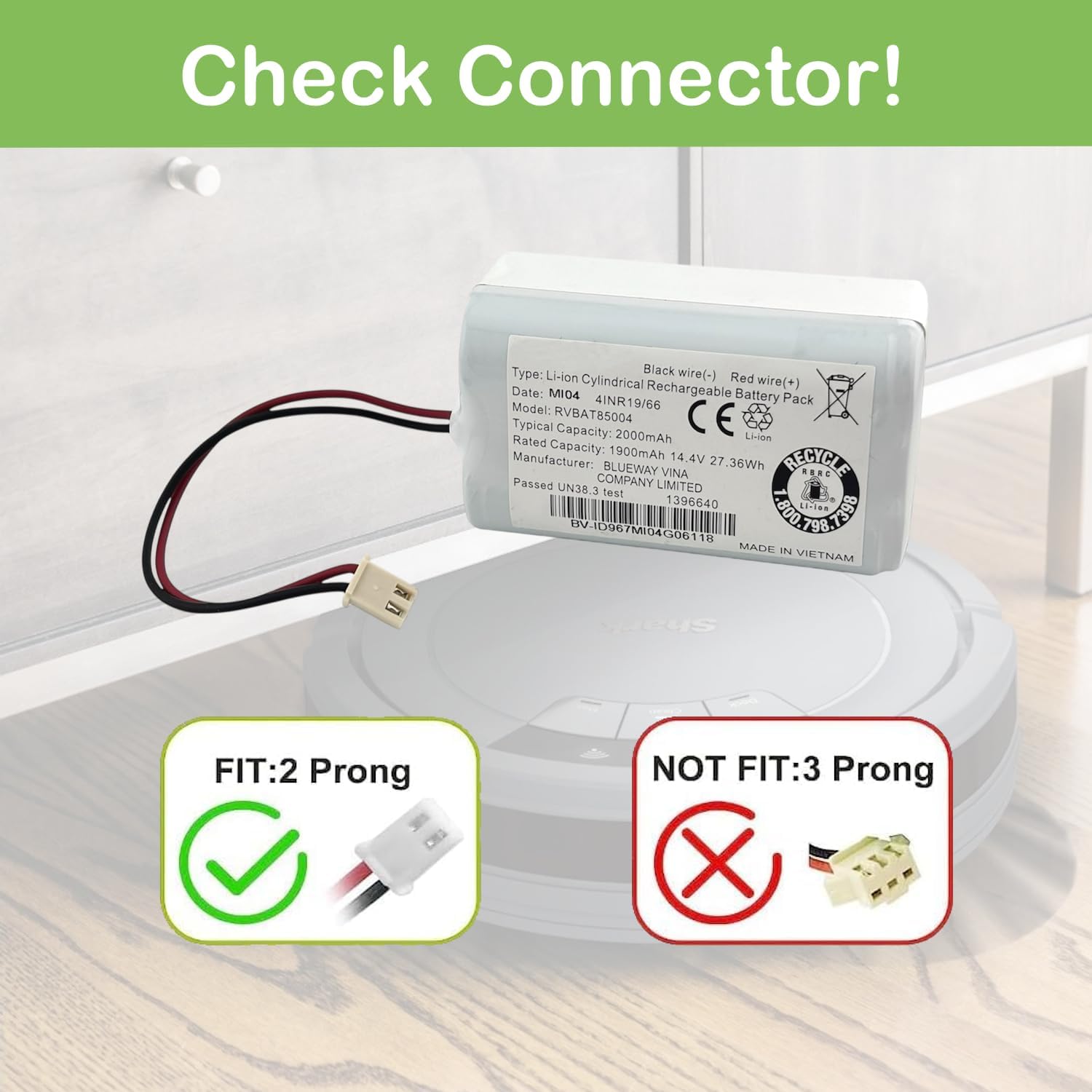 SCREENTRONICS Lithium Ion Li-ion Battery RVBAT85004 14.4V 2000mAh Compatible Replacement for Shark Robot Vacuum Cleaner (White)