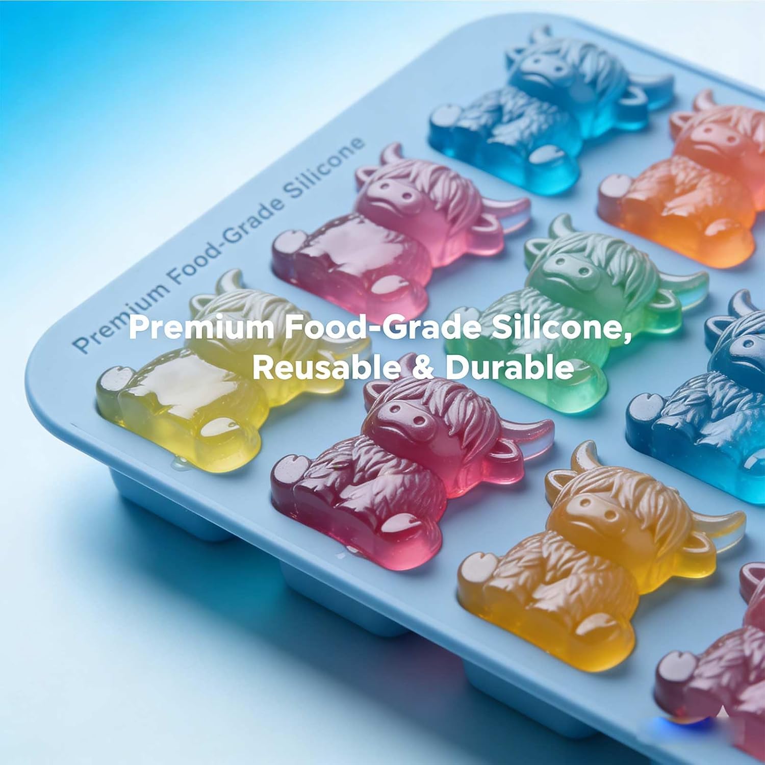 Mini Highland Cow Ice Cube Tray, 3D Cute Cattle Silicone Ice Cube Mold for Whiskey Cocktails Beer Coffee and Drinks Party, Reusable Animal Dessert Mold, Gifts for Friends and Cow Lovers (6Cavity)