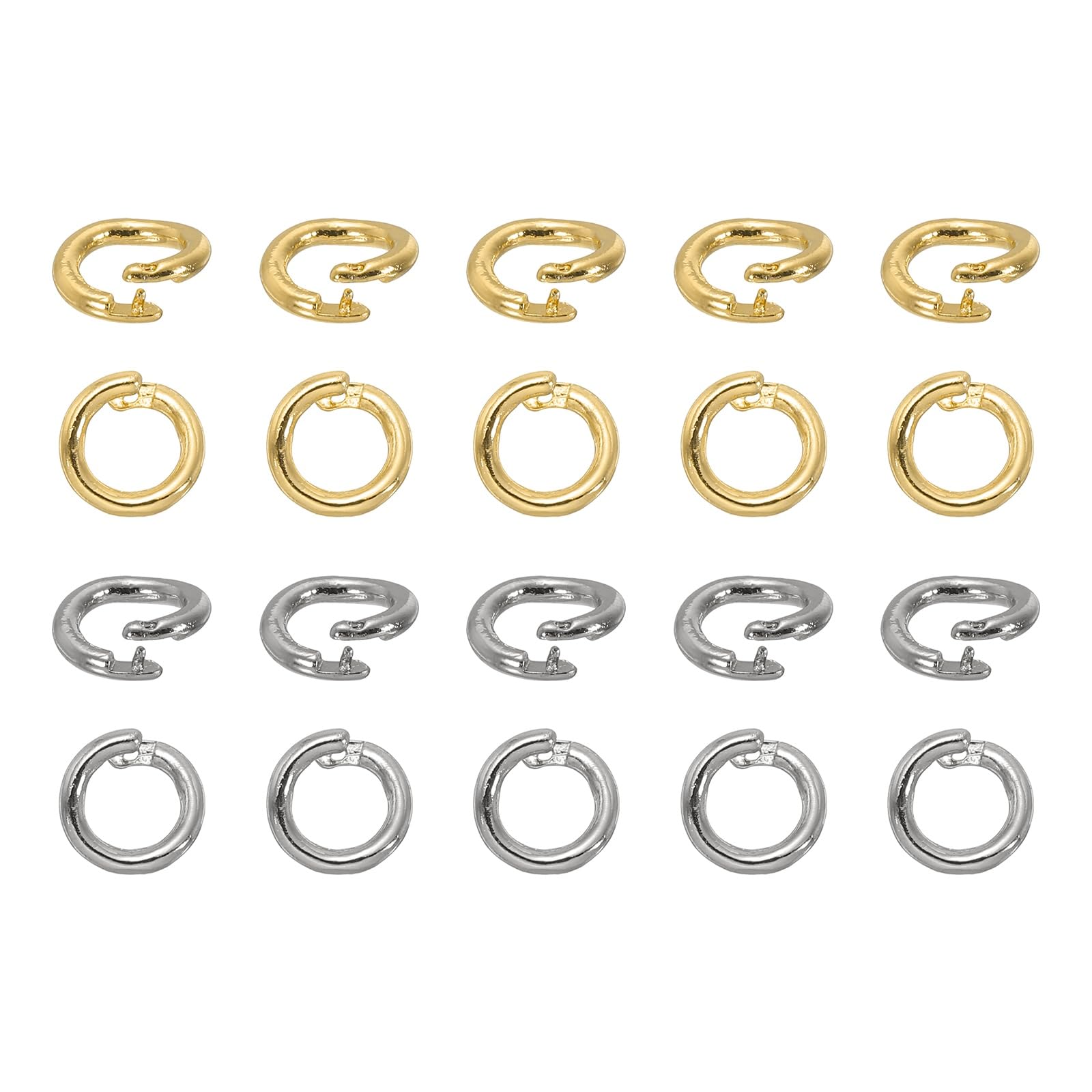 sourcing map 20 Pcs Locking Jump Rings 7.5mm Round Twist Clasp Open End Jump Rings Connector Link for DIY Craft Jewelry Making Findings Necklace Bracelet Keychain, White Gold/18k Gold