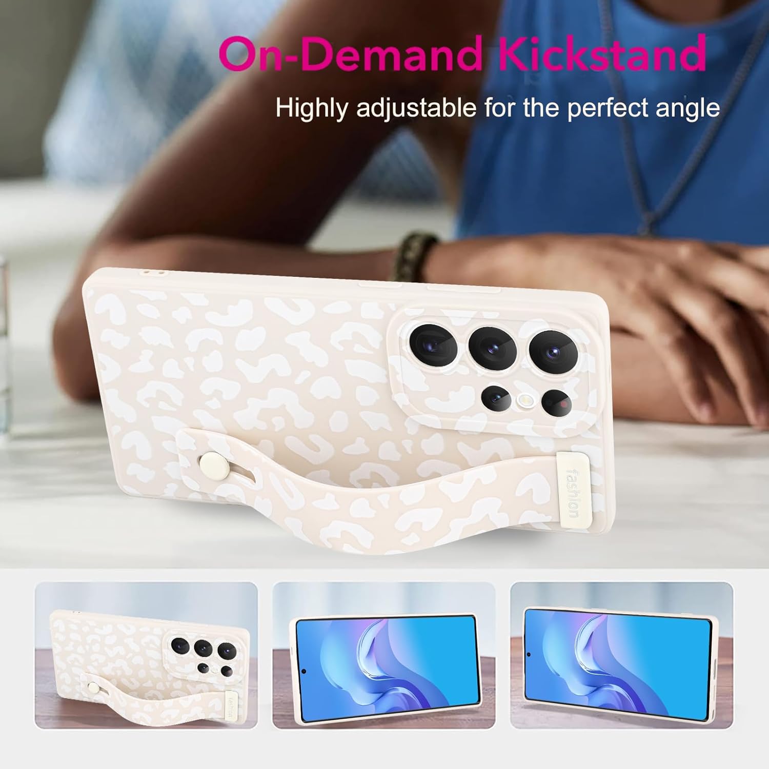 OOK Compatible with Samsung Galaxy S25 Ultra Leopard Case with Wrist Strap, White Leopard TPU Shockproof Protection Slim Cover with Camera Protection for Women Girls - Image 5