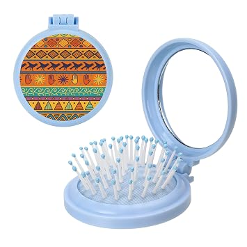 Orange Teal Bird Triangle Wave Portable Folding Mirror Comb, Mini Pocket Hair Brush Combs For Women, Hairs Massage Comb Detangling Combs For Pocket Purse Makeup Bag Backpack