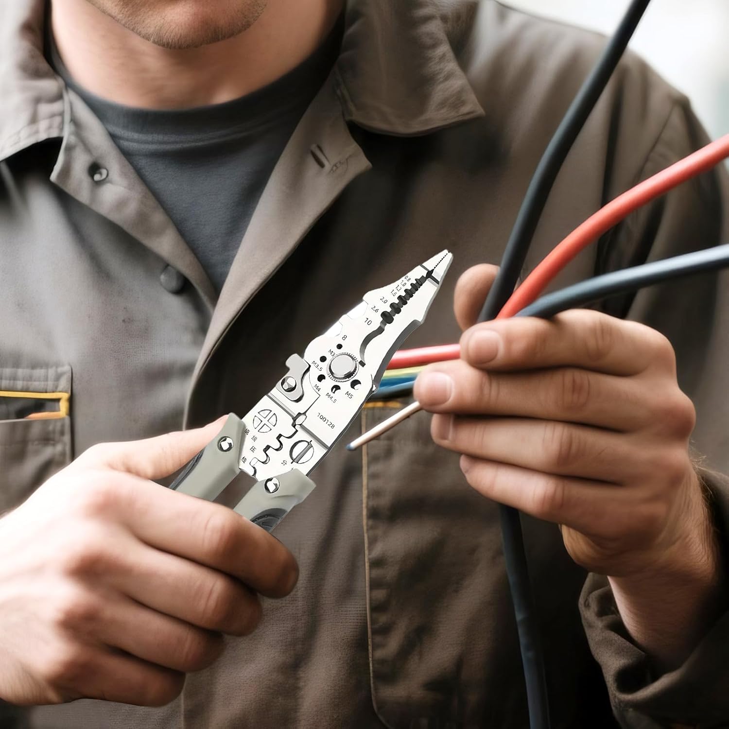 Multi-Function Wire Stripper and Cutter, Industrial-Grade Electrical Pliers, Wire Breaker, Crimping Tool, and Cable Stripping Tool for Electricians