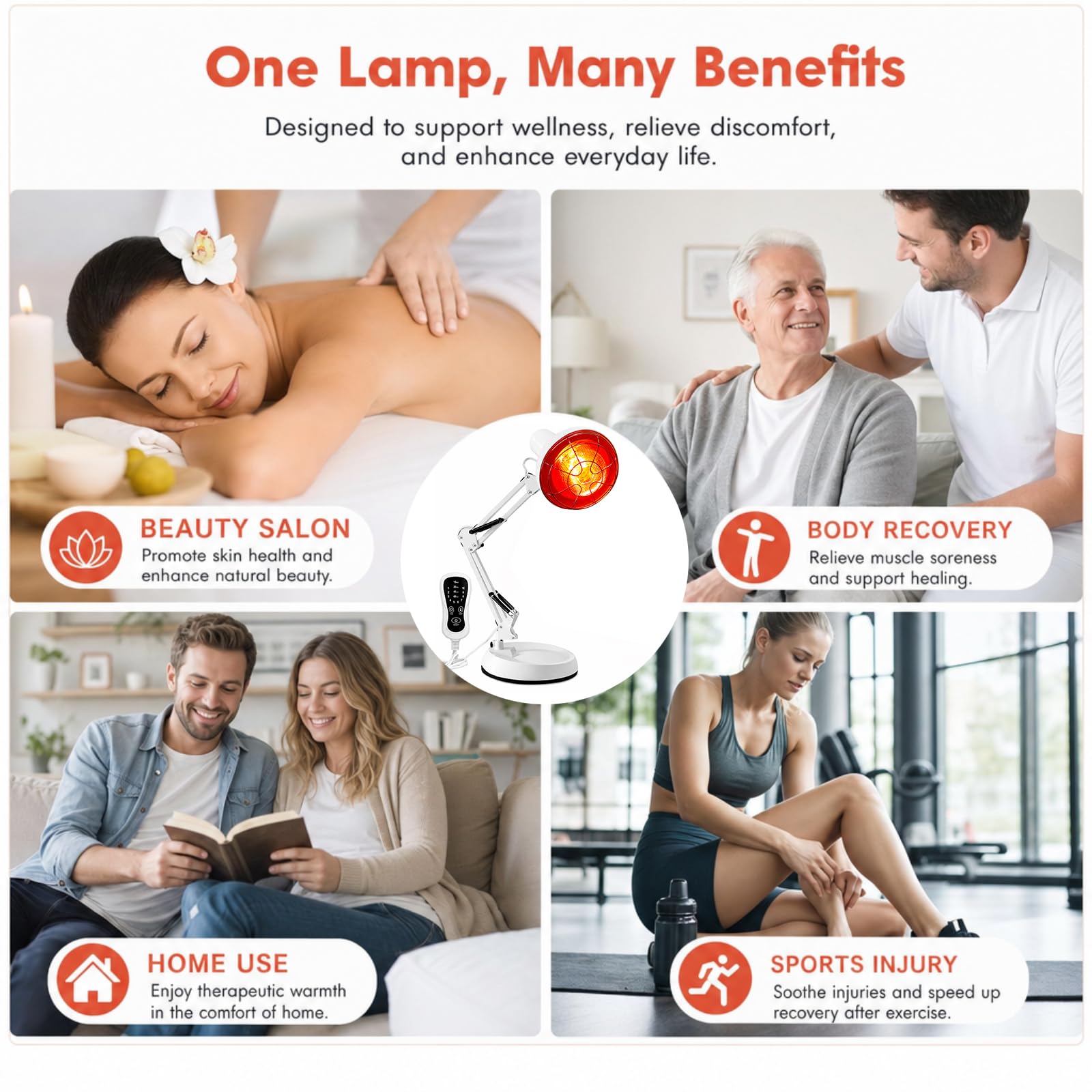 Rotlichtlampe Infrarotlampe Wärmelampe 150 Watt – Infrarotlicht Rotlicht Lampe zur Schmerzlinderung & Therapie, Infrarot Wärmelampe mit Timer für Gesicht, Verstellbare Red Light Therapy Infrared Lamp