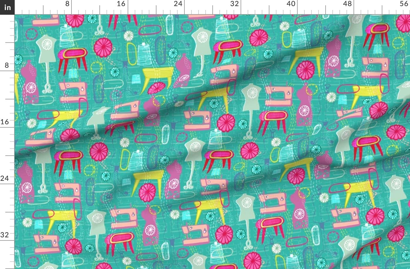 Spoonflower Fabric - Atomic Sewing Machine 1950S Notions Printed on Organic Cotton Sateen Fabric by The Yard - Sewing Quilting Apparel Home Decor