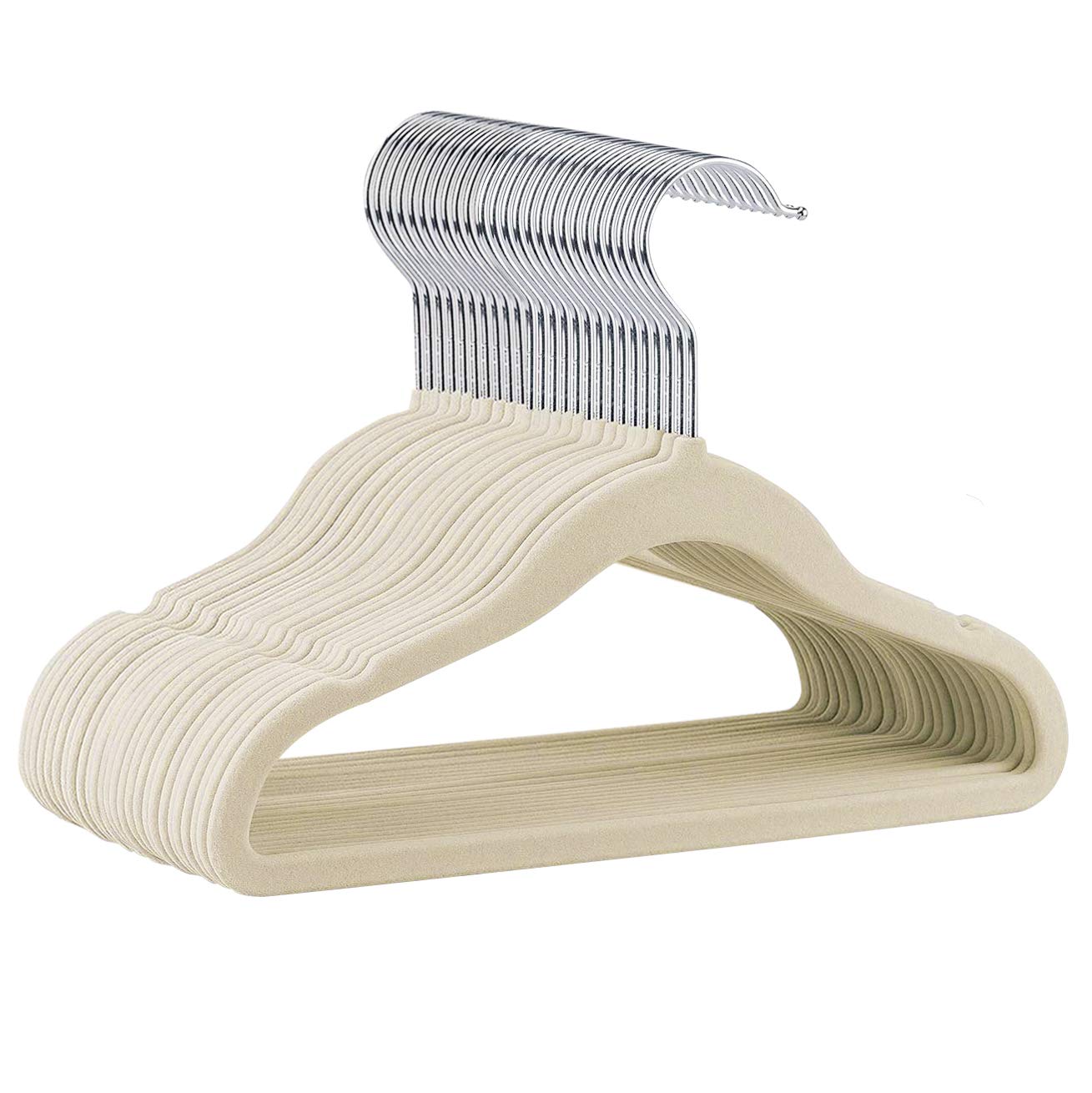 ManGotree30 Pack 11inch Baby Clothes Hangers, Velvet Kids Toddlers Coat Hangers with Ultra Thin & Non-Slip Design (Beige)