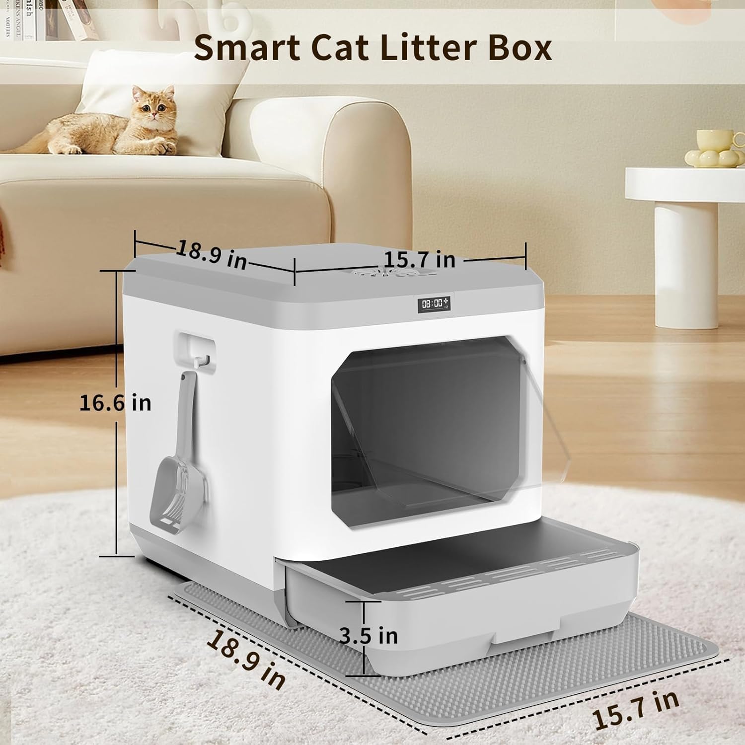 Extra Large Auto Deodorizing Cat Litter Box with Advanced Sterilization Grey