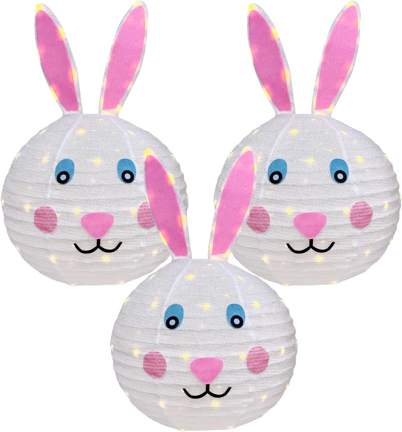 Easter Bunny Decorations Outdoor, 3 Pack Pop-Up Lighted Rabbit Lantern with 240 LED Lights, Spring Holiday Yard Decor for Garden Lawn Patio Porch, 16x25 Inch Large Hanging Ornament Gift for Women Mom