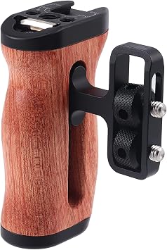 Foto4easy Universal Camera Wooden Side Handle,Adjustable Up and Down Side Handle Grip with 1/4"-20 Screw Hole and Cold Shoe Mount for DSLR Camera Cage and Camnera Accessories