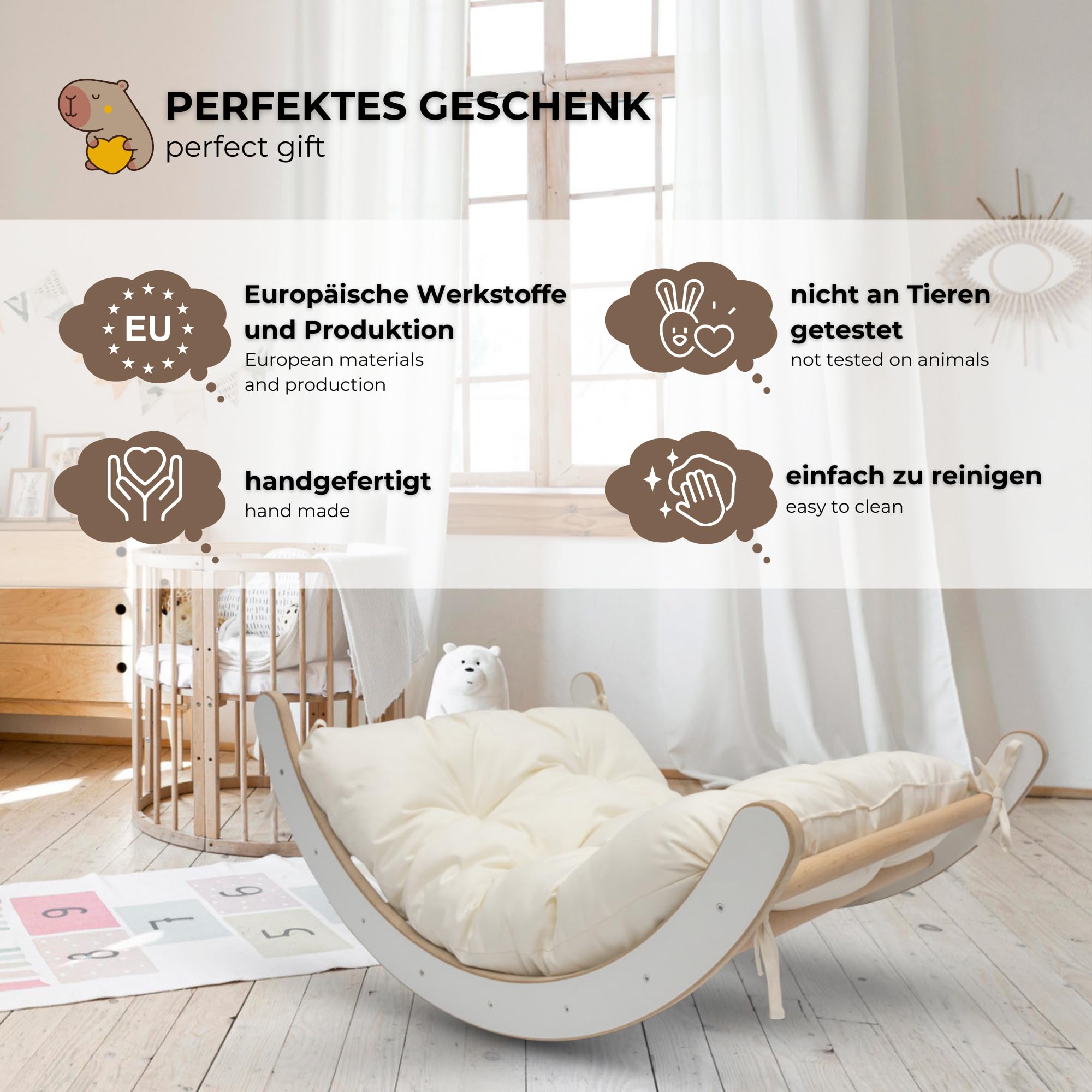 MAMOI® Klettergerüst Indoor 3 in 1 Set. Montessori Kletterbogen mit Kissen, Indoor Spielplatz und Rutsche