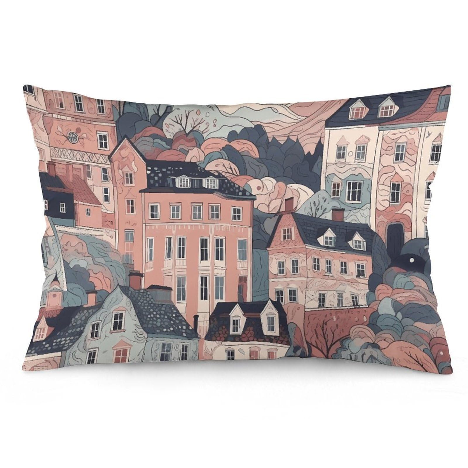2 Pack Pillow Cases for Hair and Skin, Soft Breathable Pillow Case Covers with Hidden Zipper, Small Town Pattern Pillowcase 20"x30" Pillow Covers for Sleeping Gift